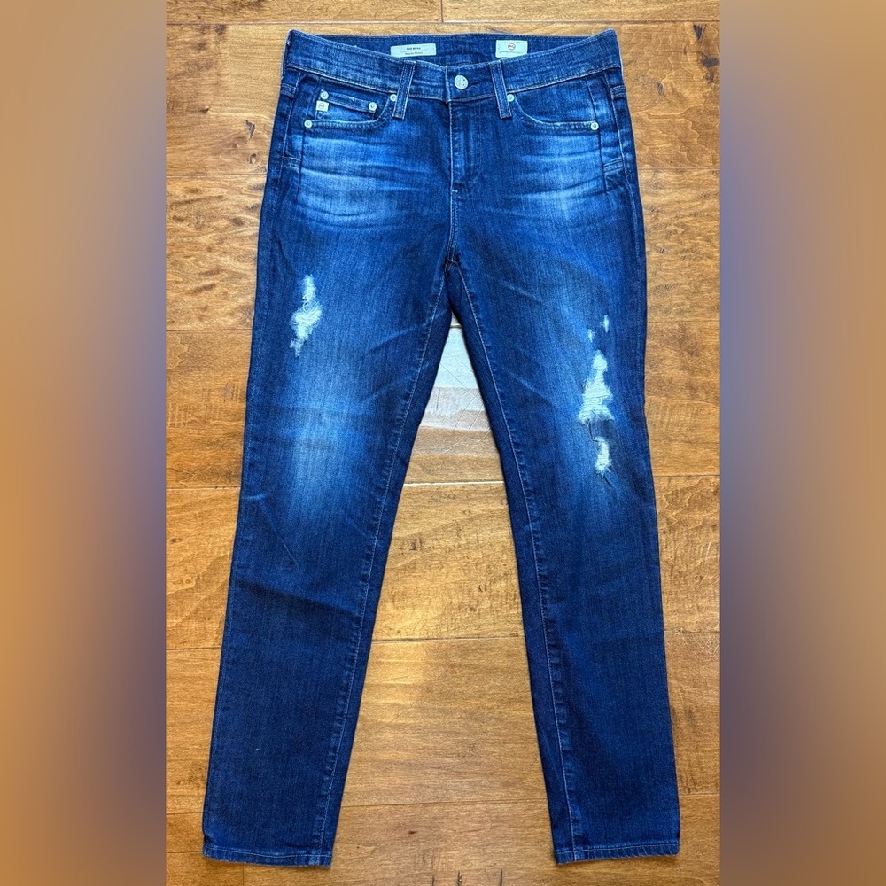 AG Beau Slouchy Skinny Jeans 25 Dark Wash Distressed Stretch Denim
